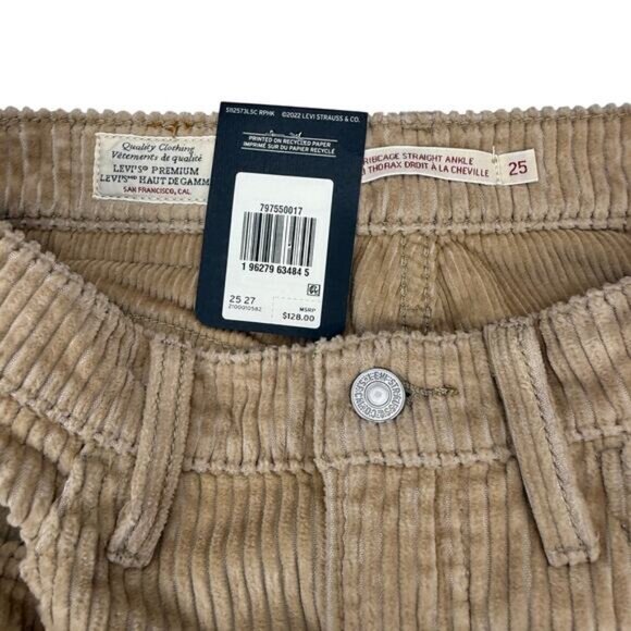 Levi's Ribcage Straight Ankle Ribbed Corduroy Pants In Granola Size 25 - Picture 5 of 9